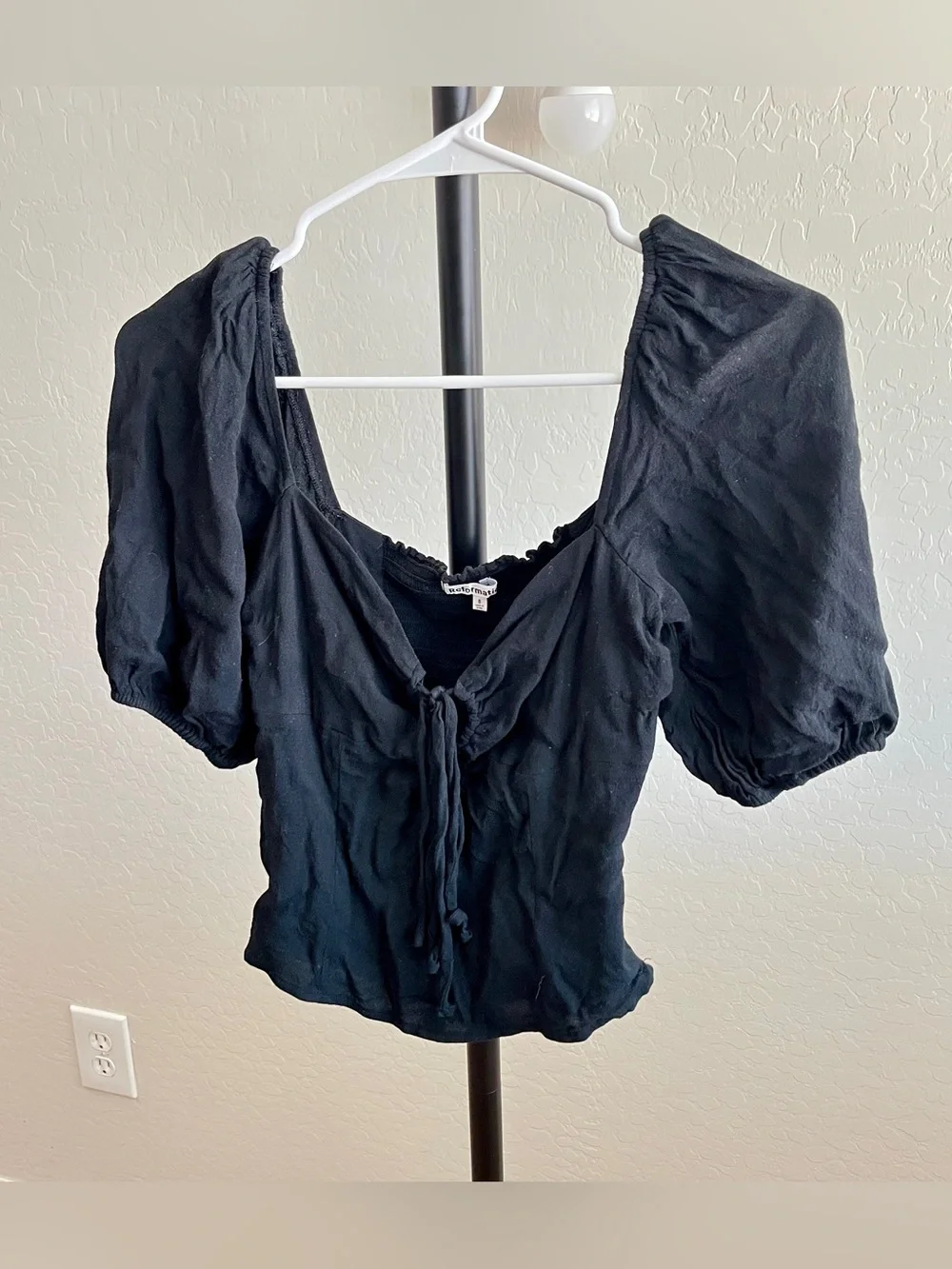 Reformation Black Puff Sleeve Tie-Front Blouse
